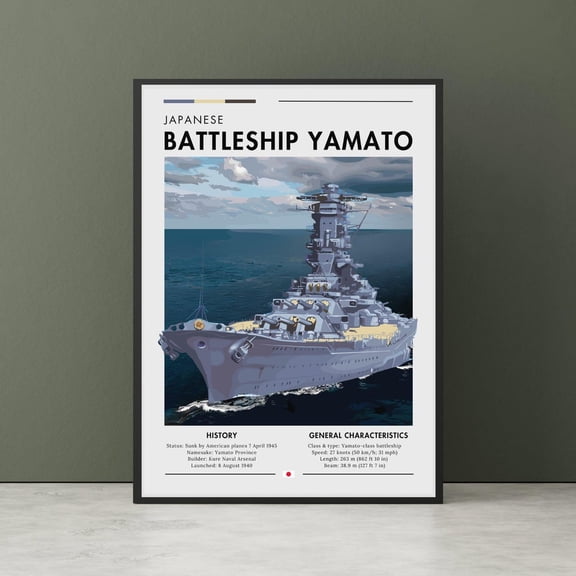 Japanese Battleship Naval Ship Historic Ship Nautical Accent Maritime Battleship Wall Decor Unframed Paper Print