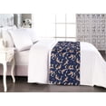 thumbnail image 1 of Japanese Bed Runner, Crane Birds and Big Waves Cultural Symbol Asian Style Illustration, Decorative Accent Bedding Scarf for Hotels Homes & Guest Rooms, King, Night Blue Salmon Ivory, by Ambesonne, 1 of 3