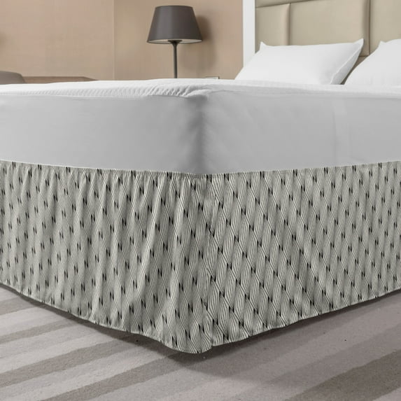 Japanese Bed Skirt, Traditional Asian Art Style Abstract Geometric Lines Culture Soft Motif, Elastic Bedskirt Dust Ruffle Wrap Around for Bedding Decor, 4 Sizes, Ivory Dark Taupe Grey, by Ambesonne