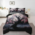 thumbnail image 1 of Japanese Bedding Set Moon Cherry Blossom Comforter Set Queen Black And Pink Floral Bedding Comforter Sets For Teen Adults Women,Aesthetics Sakura Flower Quilt Duvet 2 Pillow Cases, 1 of 7