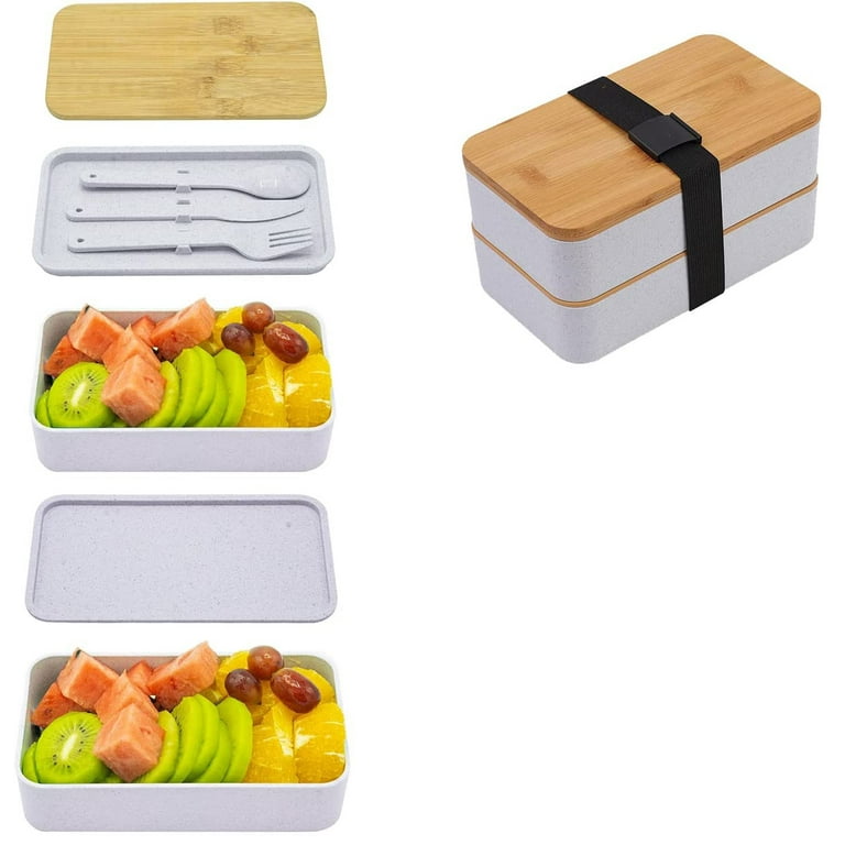 Japanese Bamboo Bento Box with Compartments and Utensils Stackable Lunch Box Includes Lunch Bag for Meal Prep Black