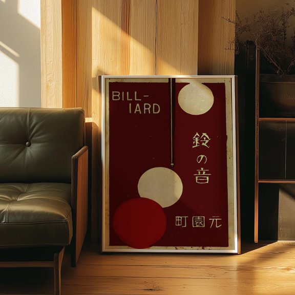 Japanese Billiards Vintage Japandi Bar Maroon Poster