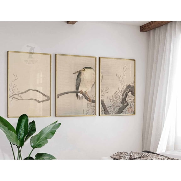 Japanese Bird Oriental Wall Decor Art Version Two Set 3 Stretched Canvas 8x12