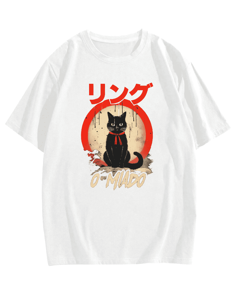 Japanese Black Cat Retro Art Cotton casual T-shirt - Walmart.com