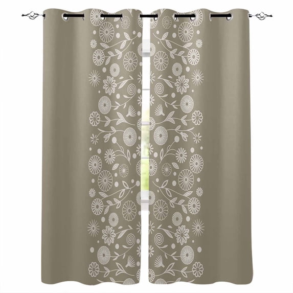 Japanese Black Out Curtains 54 Inch Long, Short Curtains for Small Window, Grey Simple Traditional Flowers Leaves Pattern Room Darkening Farmhouse Window Curtains for Kitchen Bedroom 42"x54" 2 Panels