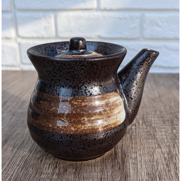 Japanese Black Tenmoku Glazed Porcelain Soy Sauce Oil Vinegar Dispenser Flask