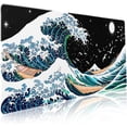 thumbnail image 1 of Japanese Black White Gaming Mouse Pad XXL Blue Green Sea Wave Moon Birds Extended Big Large Desk Mat Non-Slip Rubber Base Stitched Edge Long Keyboard Mousepad for PC Computer Laptop,35.4×15.7 in, 1 of 6