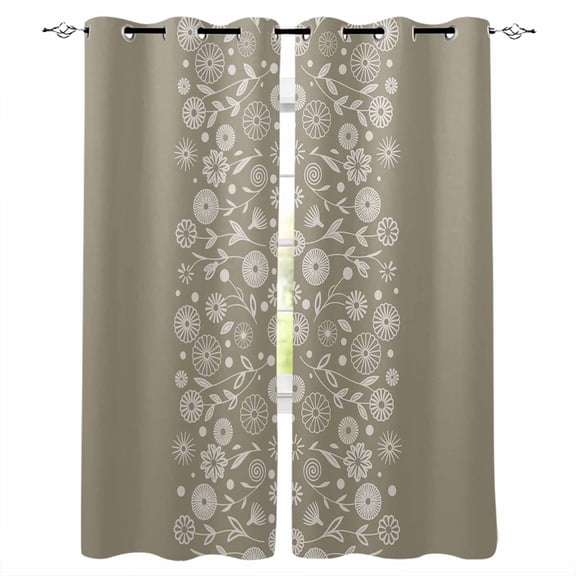 Japanese Blackout Curtains 45 Inches Long, Grey Simple Traditional Flowers Leaves Pattern Thermal Insulated Black Out Curtains, Small Darkening Window Curtain Drapes for Cafe Bedroom 42"x45" 2 Panels