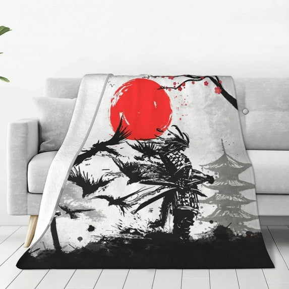 Japanese Blanket Cherry Blossom Throw Blankets Black and White Japen Stuff Gifts for Men Women Boys Girls Adults Fleece Flannel Blanket Plush Bedding for Couch Sofa Bed Room Decor 40"X50"