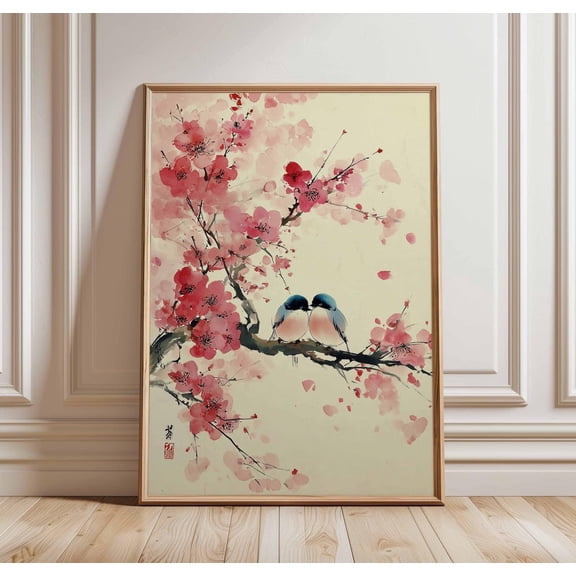 Japanese Blossom Birds Cherry Art Asian-Inspired Pink Floral Unframed Paper Print
