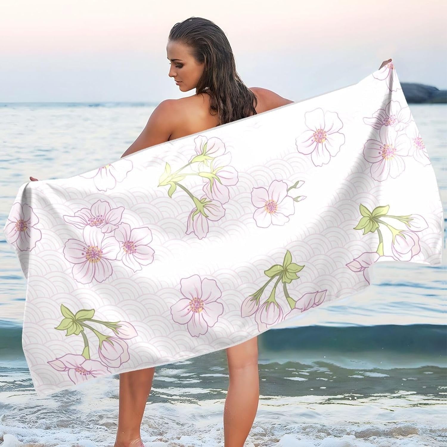 Japanese Blossom Sakura Beach Towel Quick Dry Absorbent Bath