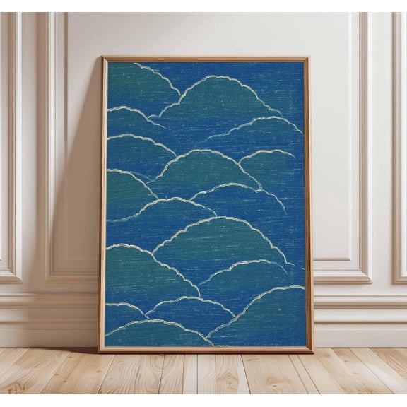 Japanese Blue Cloud Traditional Asian Wave Indigo Ukiyo e Inspired Unframed Paper Print