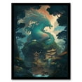 thumbnail image 1 of Japanese Blue Dragon over Temples Concept Art Painting Green Orange Blue Azure Mythical Creature Guardian Spirit Lush Forest Landscape Artwork Framed Wall Art Print A4, 1 of 3
