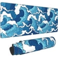 thumbnail image 1 of Japanese Blue and White Wave Gaming Mouse Pad XL, Large Mouse Pad Wave Anime Mouse Mat Desk Pad, Extended Stitched Non-Slip Rubber Edges Mousepad for Work/Game/Office,31.5 X 11.8 Inch, 1 of 6