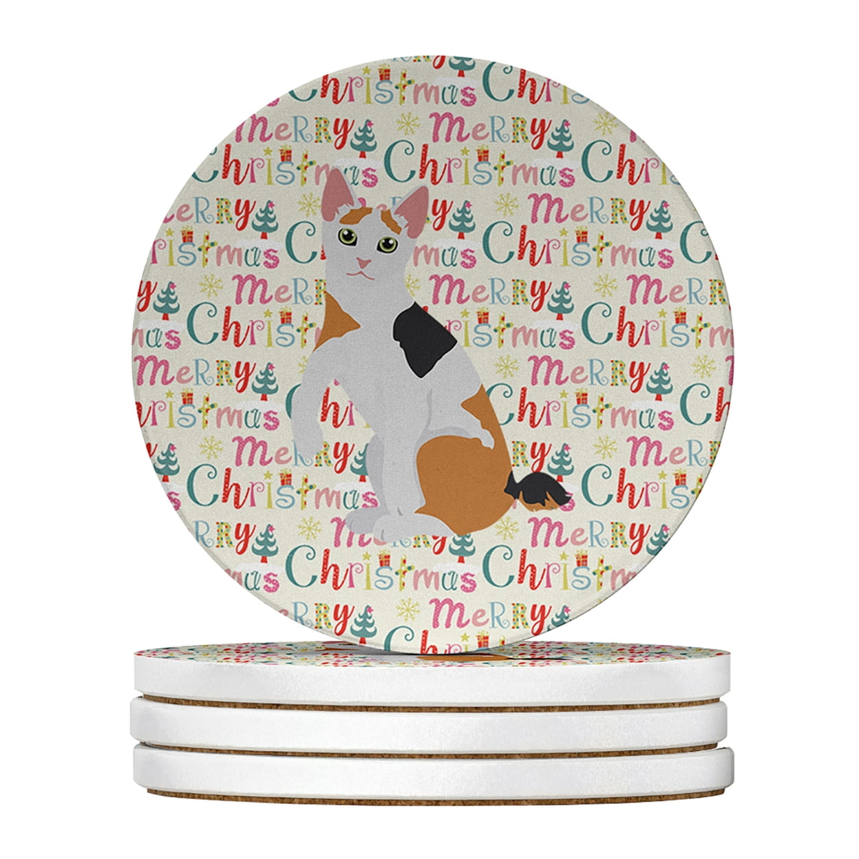 Japanese Bobtail Cat Christmas Large Sandstone Coasters Pack of 4 4 in x 4 in