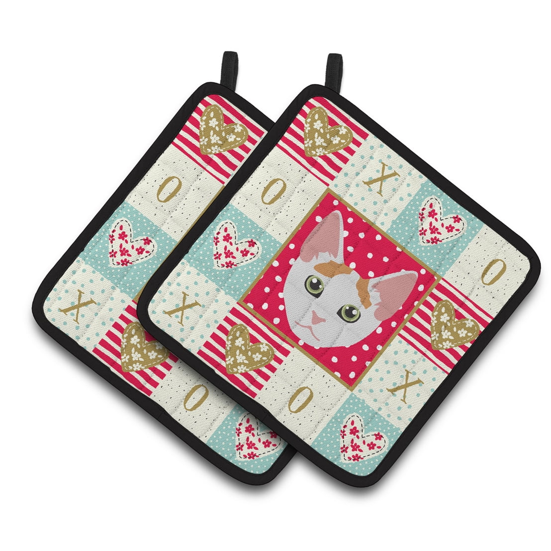 Japanese Bobtail Cat Love Pair of Pot Holders