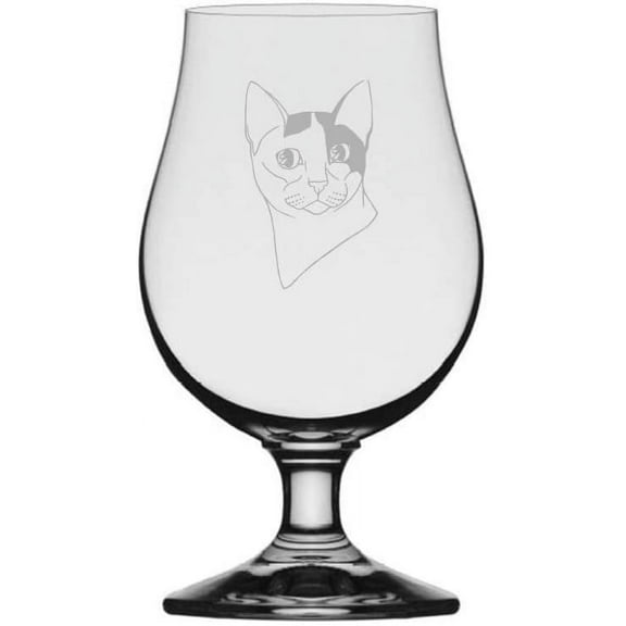 Japanese Bobtail Face Cat Themed Etched 13.25oz Iona Beer Glass
