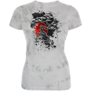 Japanese Bonsai Tree Ink Splatter Juniors Soft T Shirt Soft Green Triblend LG