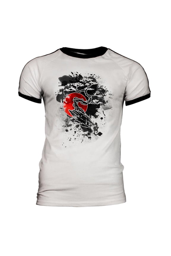 Japanese Bonsai Tree Ink Splatter Mens Soccer Jersey T Shirt White-Black 2XL