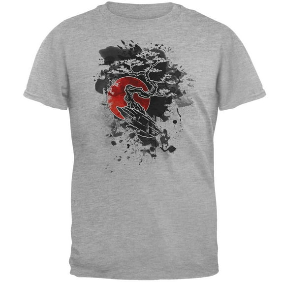 Japanese Bonsai Tree Ink Splatter Mens Soft T Shirt Premium Heather MD