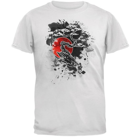 Japanese Bonsai Tree Ink Splatter Mens Soft T Shirt White LG