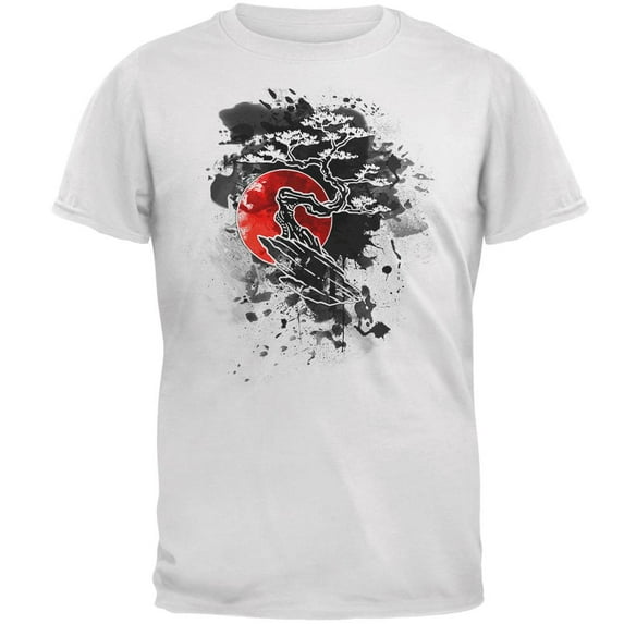 Japanese Bonsai Tree Ink Splatter Mens Soft T Shirt White LG