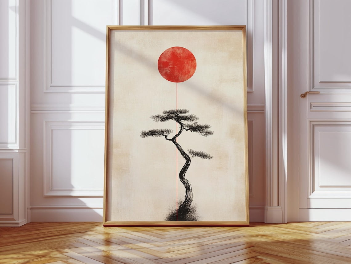 Japanese Bonsai Tree Print - Sumi-E Ink Art - Minimalist Zen Wall Decor ...