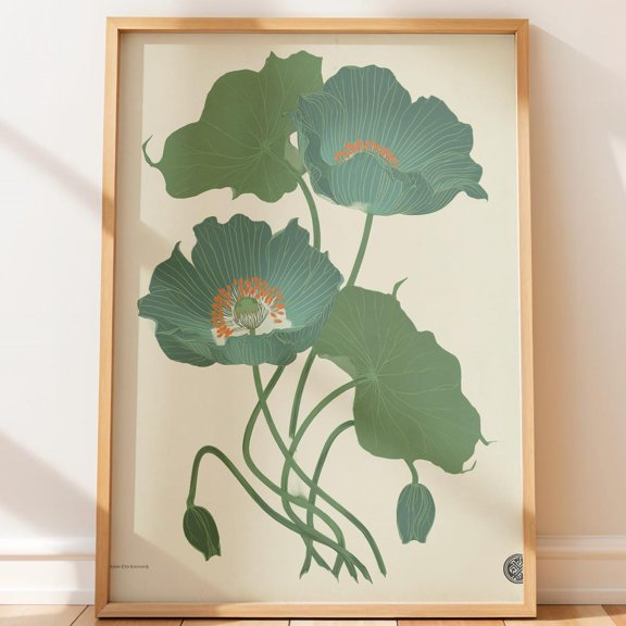 Japanese Botanical Retro Floral Minimalist Neutral Flower Vector Wall Art Print