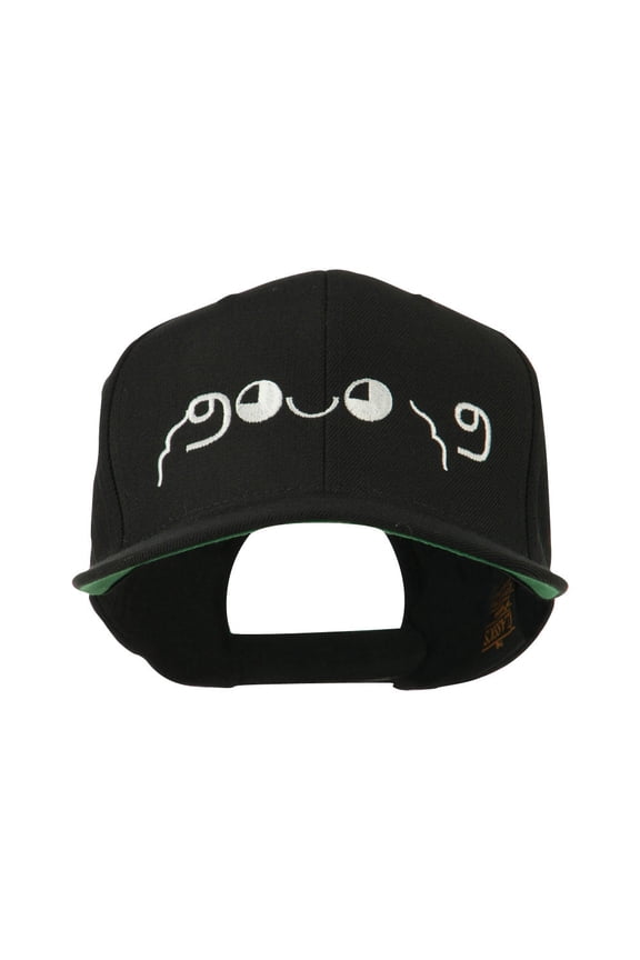 Japanese Boxing Face Emoticon Embroidered Snapback Cap - Black OSFM