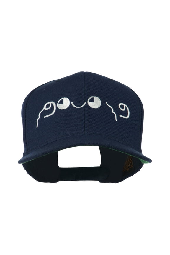 Japanese Boxing Face Emoticon Embroidered Snapback Cap - Navy OSFM