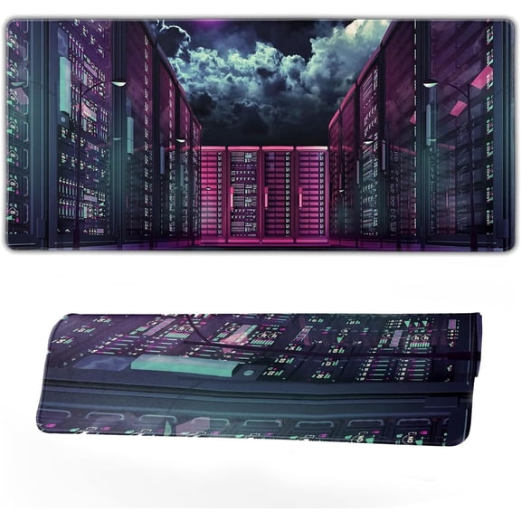 Japanese Building Gaming Mouse Pad Dark Clouds XXL Extended Large Desk Pads Non-Slip Rubber Base Long Office Mousepad Stitched Edges Fuchsia Mouse Mat(Size:31.5x11.8in)