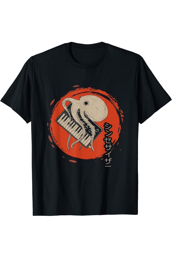 Japanese Calligraphy Analog Synthesizer Octopus Synth Music T-Shirt