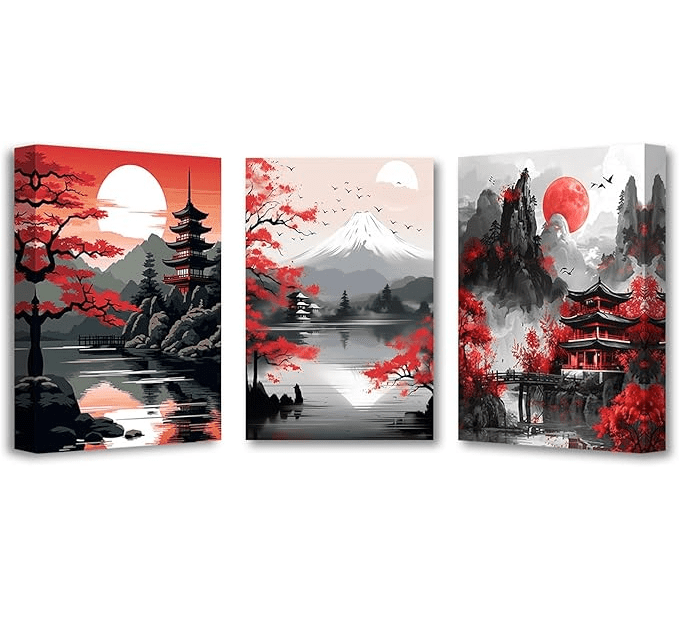 Japanese Canvas Wall Art 3 Pieces Japanese Landscape Painting Prints ...