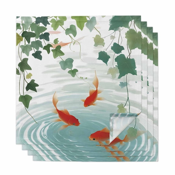 Japanese Carp Fish Cloth Napkins, Oriental Art Rustic Leaves Vines Koi Fish Washable and Reusable Dinner Napkins Set of 4, Table Napkin for Kitchen Party Birthday Wedding Hotel Housewarming 20"x20"