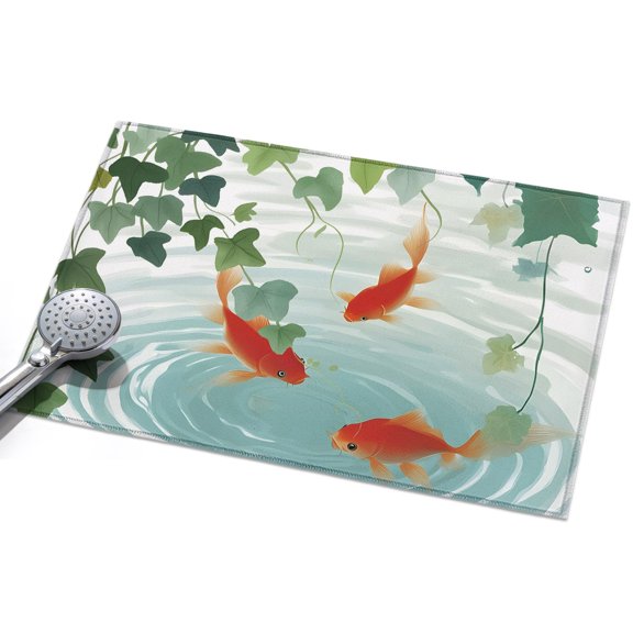 Japanese Carp Fish Entryway Rug 2x3ft Washable Non Slip Bathroom Rug Indoor Floor Front Door Mat Oriental Art Rustic Leaves Vines Koi Fish Rectangle Area Rugs Carpet for Kitchen Office Dining Room