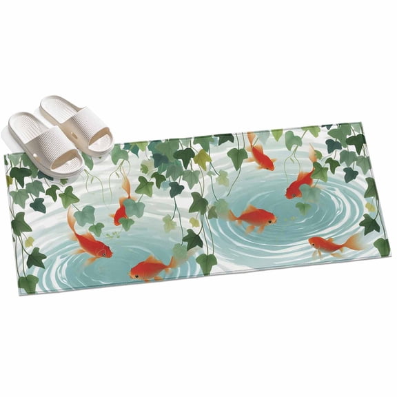 Japanese Carp Fish Hallway Runner Rug 2x6 Washable Non Slip Kitchen Runner Rug for Bedside Bathroom Oriental Art Rustic Leaves Vines Koi Fish Indoor Floor Carpet Area Rugs for Living Room Bedroom