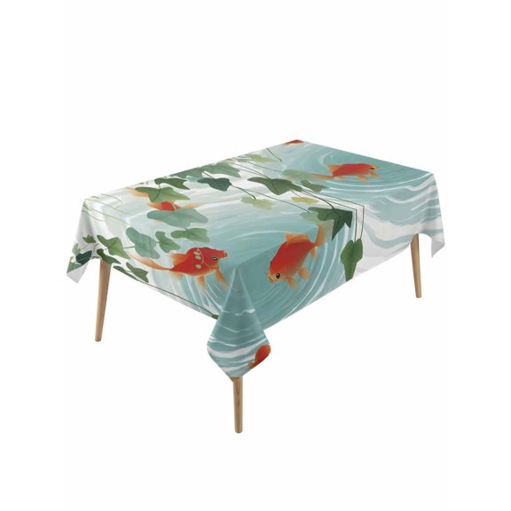 Japanese Carp Fish Table Cloth, Waterproof Tablecloth for Rectangle Tables, Oriental Art Rustic Leaves Vines Koi Fish Reusable Washable Fabric Table Cover for Restaurant Kitchen Dining 60"x120"
