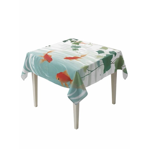 Japanese Carp Fish Table Cloth, Waterproof Tablecloth for Square Tables, Oriental Art Rustic Leaves Vines Koi Fish Reusable Washable Fabric Table Cover for Restaurant Kitchen Dining Tables 54"x54"