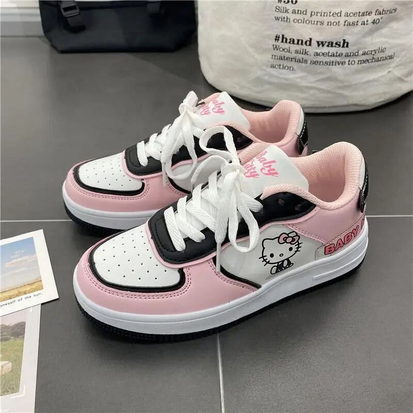 Japanese Cartoon Cute Hello Kitty Pink Flat Sneakers Ins Fashion ...