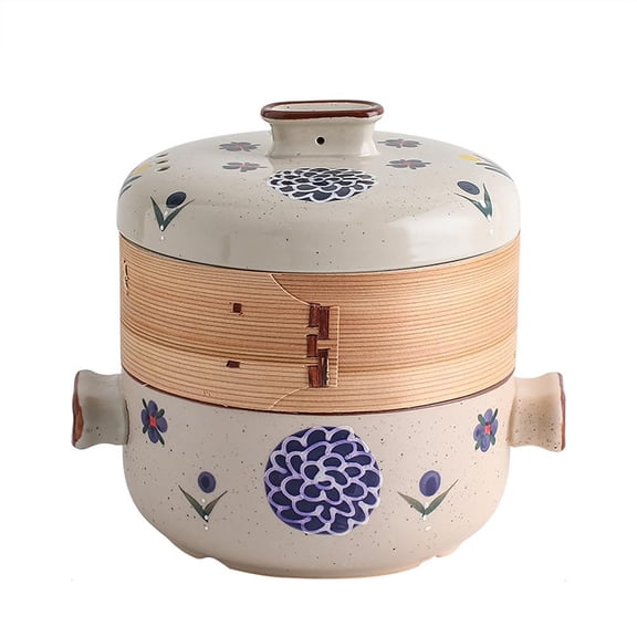 Japanese Casserole Pot With Bamboo Steamer Basket, Nonstick Earthenware Ceramic Clay Steam Stew For Kitchen Cooking