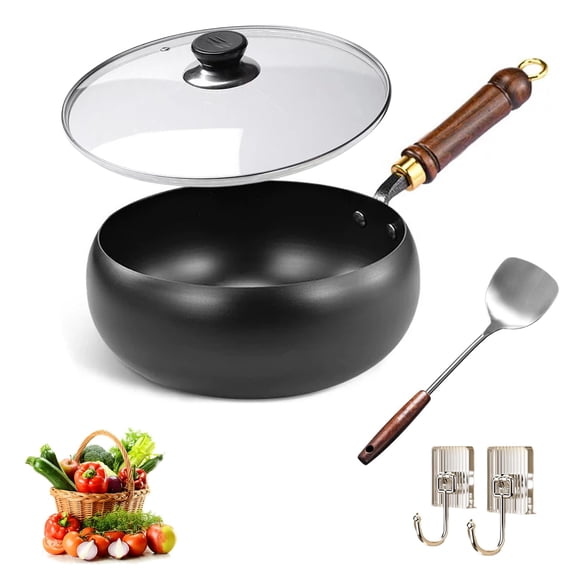 Japanese Cast Iron Cookware, 9.5/10.2/11in Uncoated Pure Iron Skillet with Lid, Multifunctional Non-Stick Cast Irons Wok with Lid, High Purity Irons Frying Pan for Cooking (24cm/9.45in)