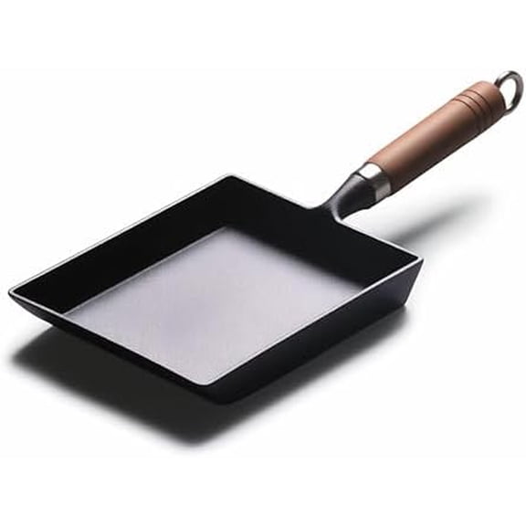 Japanese Cast Iron Tamagoyaki Pan - Pre-Seasoned, Liquid Nitrogen Treated, Non-Rust, Ready to Use, Detachable Wood Handle, Oven Safe, for Omelets, Steak & Camping, Chemical-Free Non-Stick,9x7 Inch