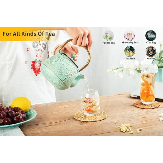 Japanese Cast Iron Tea Kettle with Stainless Steel Infuser, Enameled Interior, 32 Oz Lilac Teapot