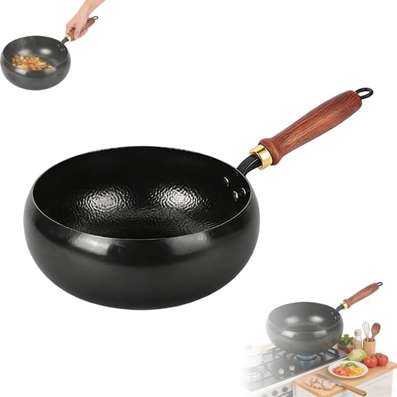 Japanese Cast Iron Wok Pan – 9.5/10.2/11 Inch Hand-Hammered Uncoated Iron Pot, Healthy Natural Non-Stick Frying Pan with Lid, Heavy Duty Cookware for Induction/Gas (No Lid, 11in/28cm)