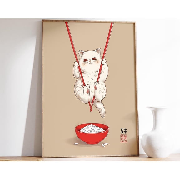 Japanese Cat Rice Art Poster Rice Illustration Japanese cat art print Cat Lovers Gift Japa