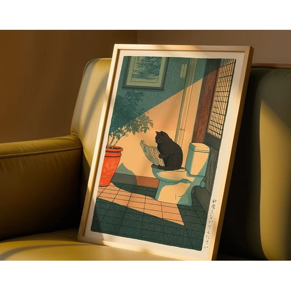Japanese Cat Tet Wall Art Print, Unframed Paper Poster 24x36in