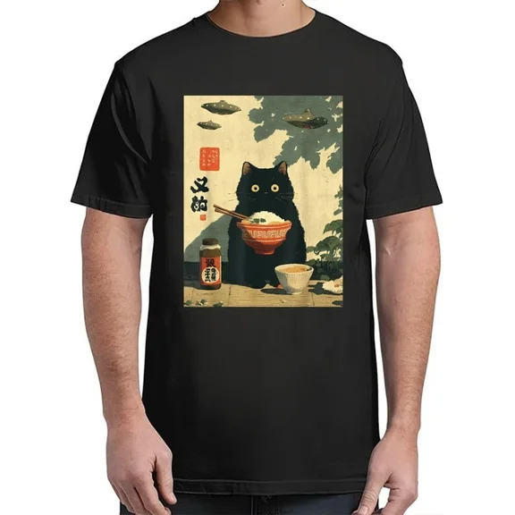 Japanese Cat Ufo Alien Men Women Kawaii Unisex S-5Xl T-Shirt