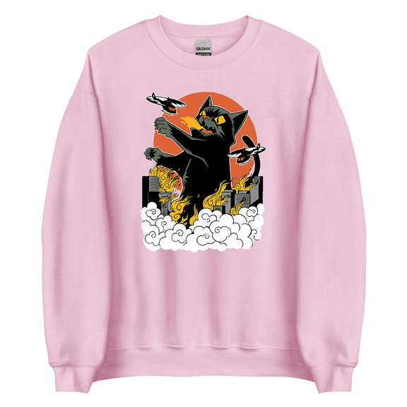 Japanese Catzilla Sunset Sweatshirts - Classic Fit, Crew Neck