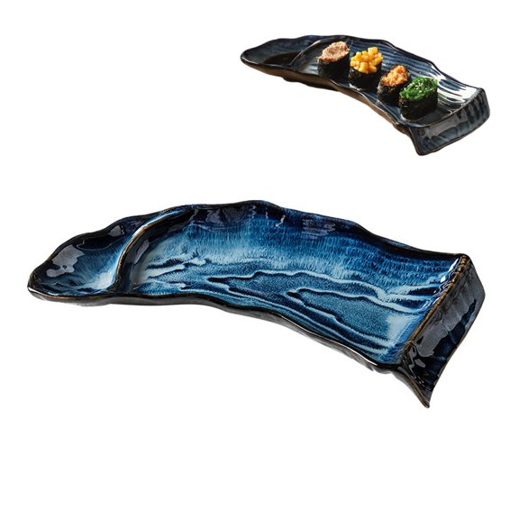 Japanese Ceramic Sushi Plate,Sushi Dipping Plate Serving Platter Decorative for Sushi and Snacks,Dumpling Plate for Home Kitchen