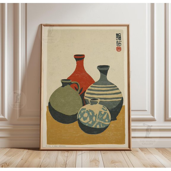 Japanese Ceramic Vase Poster,Minimalist Pottery Wall Art,Paper Print, Poster Only